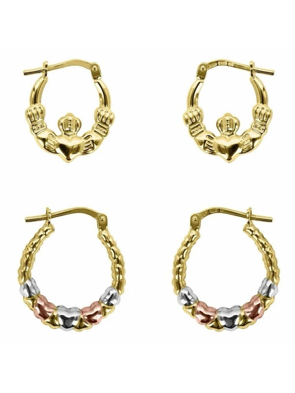 Brilliance Fine Jewelry 14K GP Sterling Silver Claddagh and Heart Hoop Earrings